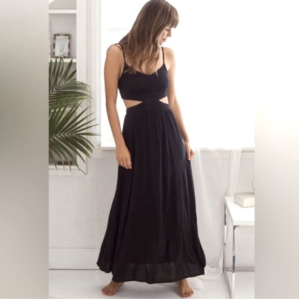 Aerie Black and Gold Maxi Dress